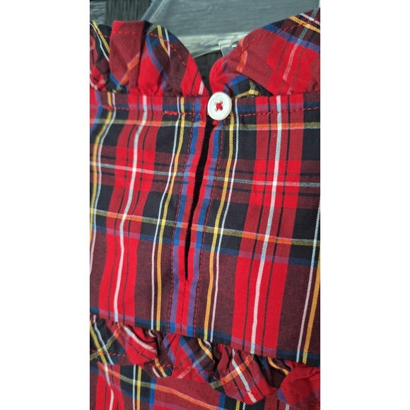 J. Crew | Women's Red Tartan Plaid Ruffle Neck Blouson Sleeve Top - Picture 6 of 16